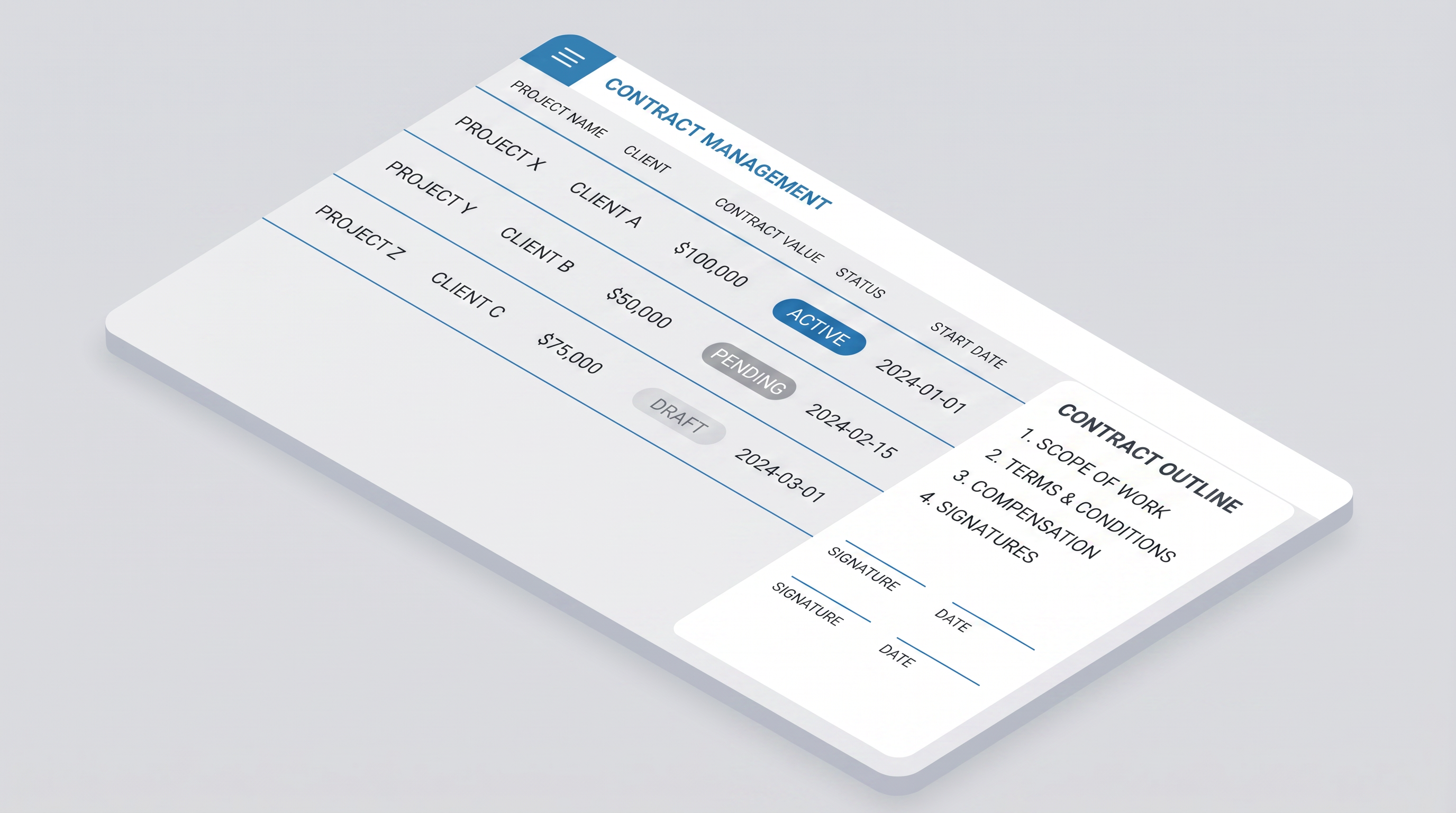 Contract Management interface